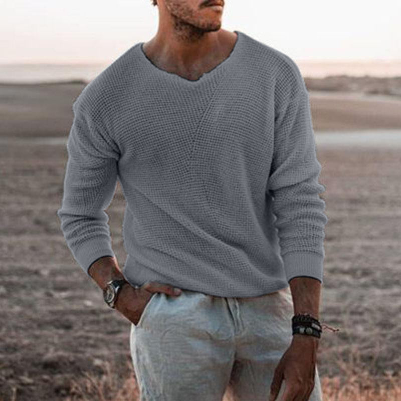 Men's sweater with V-neck and textured design Mune Fashion