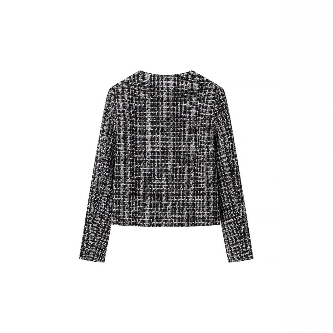 Women Boucle Tweed Jacket with Decorative Buttons and Boxy Cropped Silhouette Mune Fashion