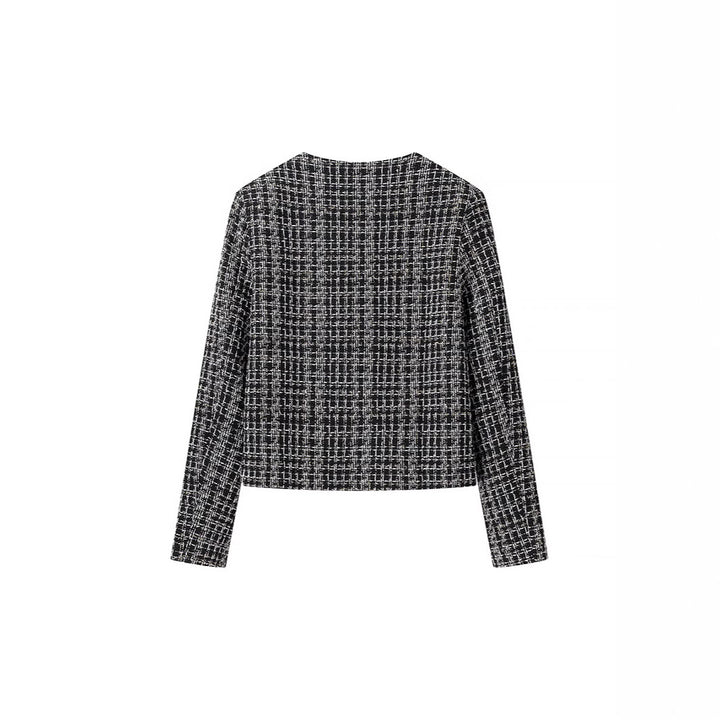 Women Boucle Tweed Jacket with Decorative Buttons and Boxy Cropped Silhouette Mune Fashion