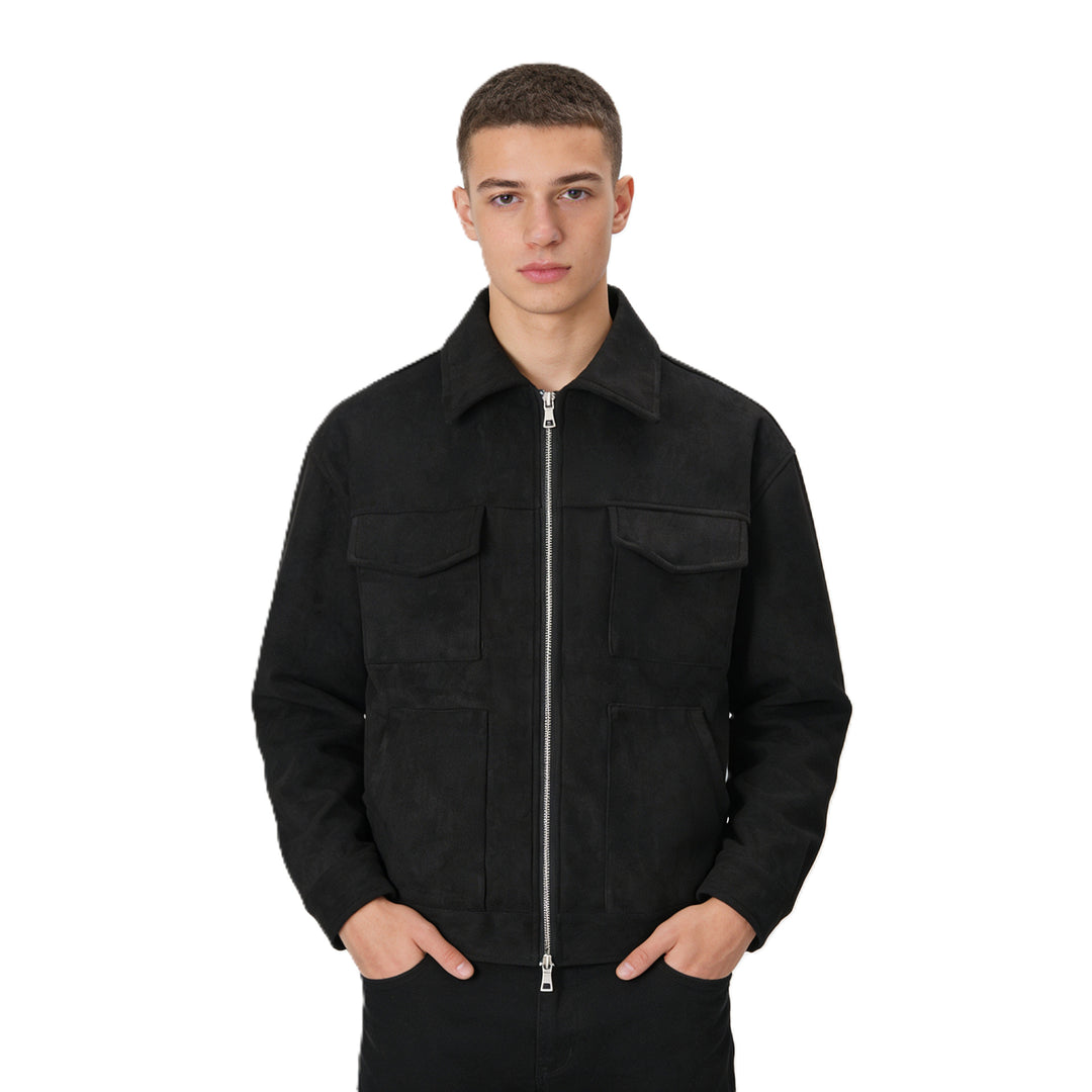 Men's suede overshirt with four flap pockets and two-way zip Mune Fashion