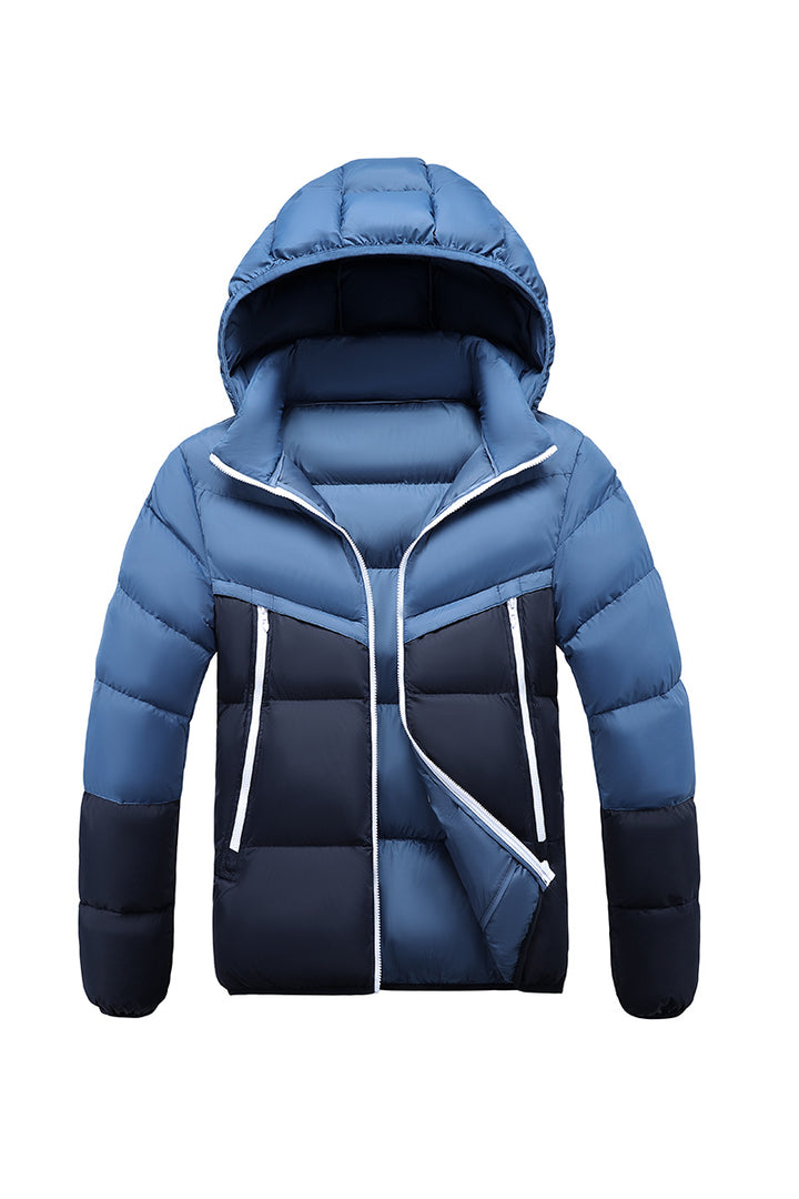 Men's Lightweight Padded Jacket with Hood and Two-Tone Block Design Mune Fashion