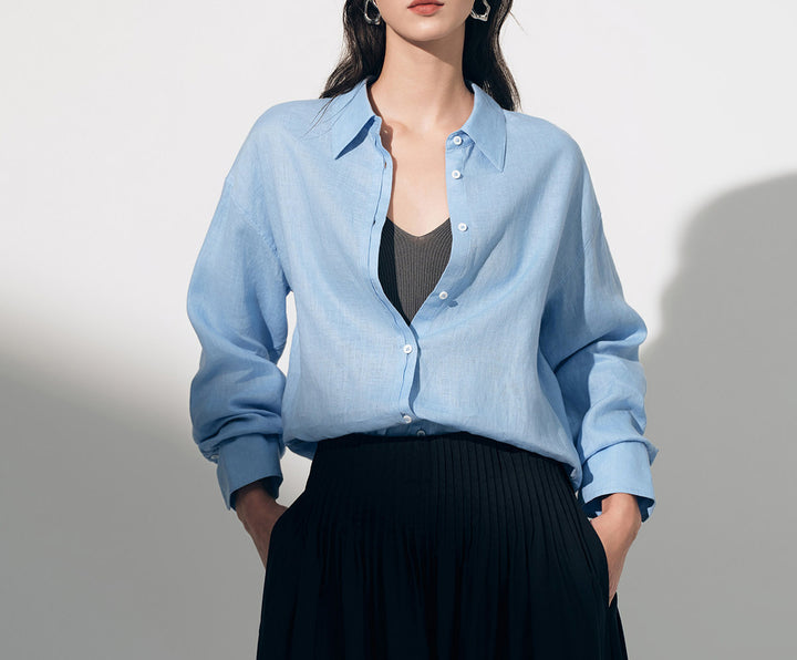 Women Stylish Linen Blouse with Long Sleeves Mune Fashion