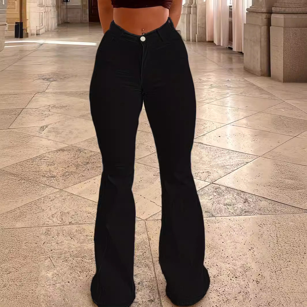 Women’s High-Waist Flared Trousers made of Stretch Denim with a Figure-Hugging Hip Fit Mune Fashion