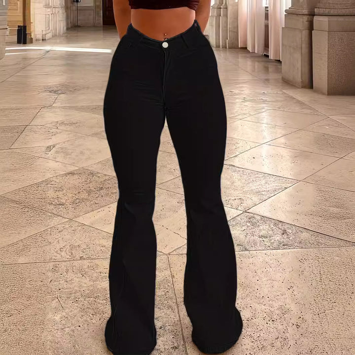 Women’s High-Waist Flared Trousers made of Stretch Denim with a Figure-Hugging Hip Fit Mune Fashion