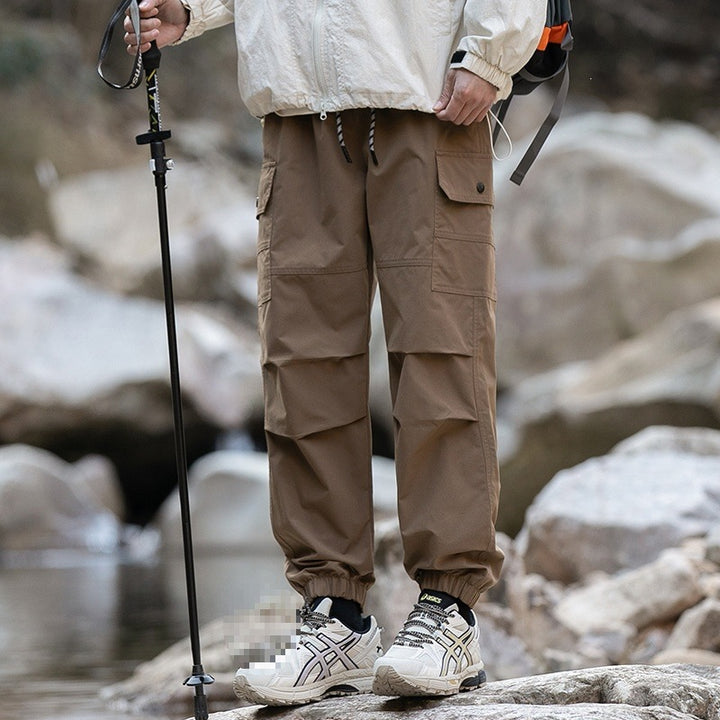 Men's Wide Relaxed Cargo Leisure Pants with Drawstring Waist & Multifunctional Pockets Mune Fashion