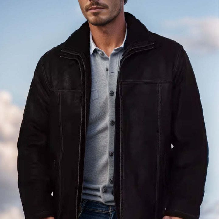 Men's pilot jacket with warming teddy lining and prominent decorative seams Mune Fashion