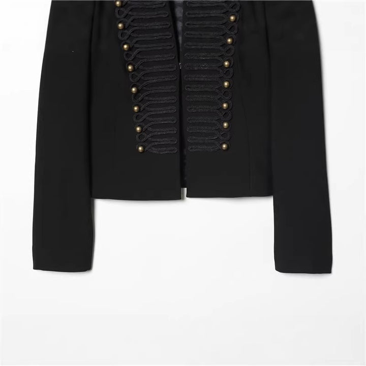 Ladies short blazer in hussar style with braided breastplate and brass buttons Mune Fashion