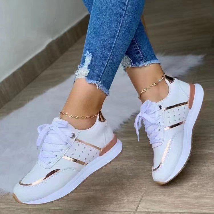 Women's Lightweight Comfort Sneakers with Metallic Accents and Cushioned Heel Area Mune Fashion
