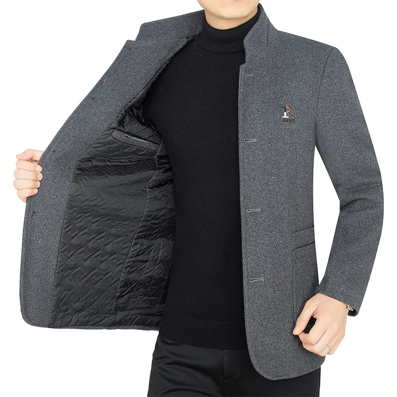 Men's wool coat with stand-up collar and quilted thermal lining Mune Fashion