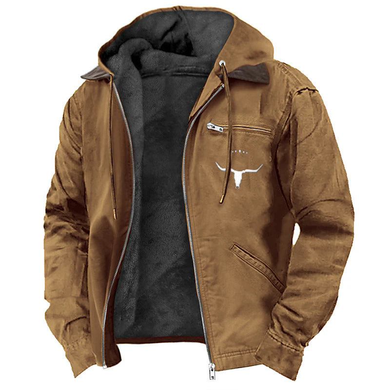 Men's Padded Hooded Leather Jacket with Teddy Lining and Chest Zipper Pocket Mune Fashion