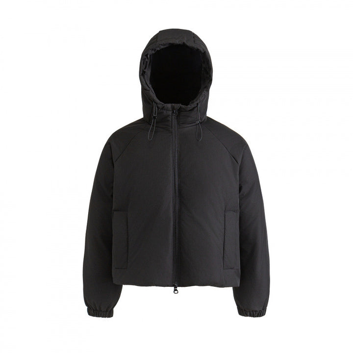 Women's Lightweight Boxy Quilted Hoodie Jacket with Drawstring, Concealed Zipper and Elastic Cuffs Mune Fashion