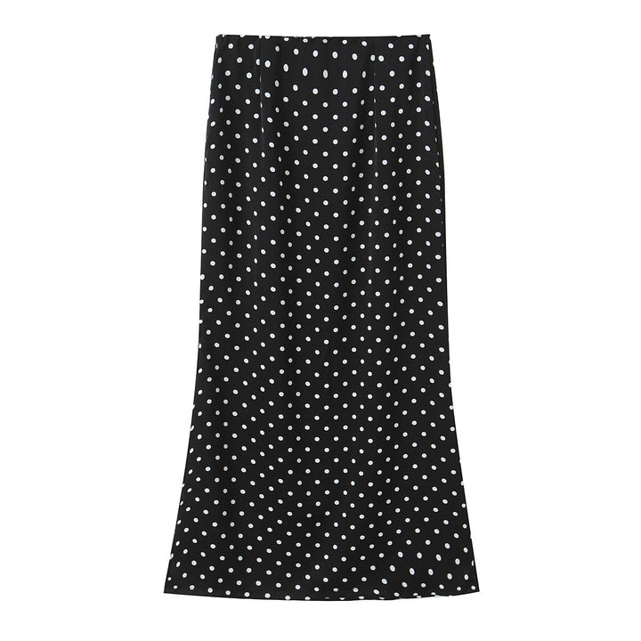 Women's Two-Piece Tailored Blazer and Midaxi Skirt Set with Rose Appliqué on the Belt and Polka Dot Skirt Mune Fashion