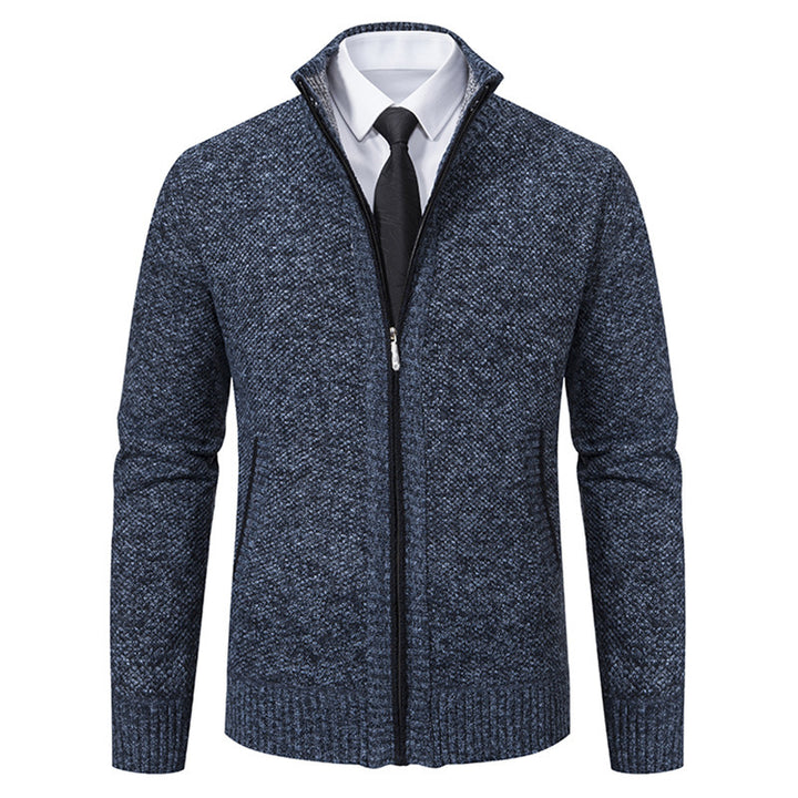 Men's upscale cardigan with stand-up collar and full-length zipper, thermally insulating and tailored fit Mune Fashion