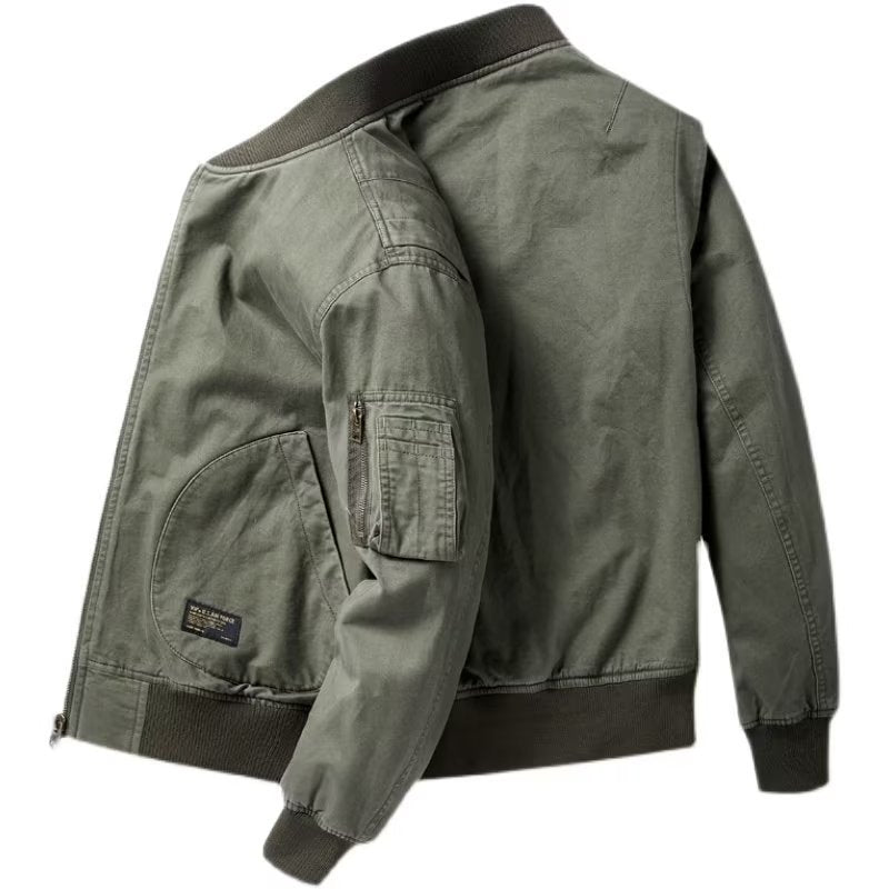 Men's Cotton Canvas Bomber Jacket with Arm Pocket and Ribbed Cuffs Mune Fashion