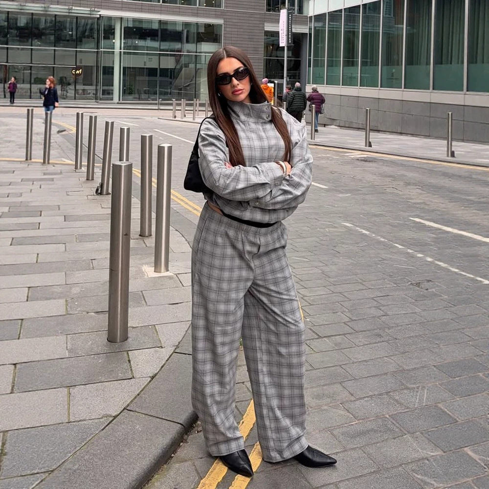 Women's Oversize Check Two-Piece from Tailormix with Stand-up Collar Mune Fashion