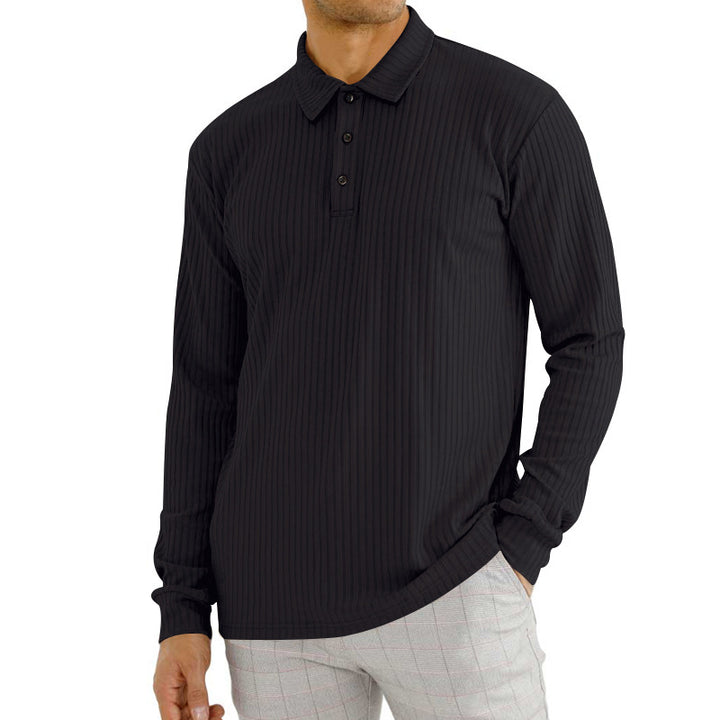 Men's nano ribbed long sleeve polo shirt with fine ribbed texture, classic collar, and elastic hem Mune Fashion