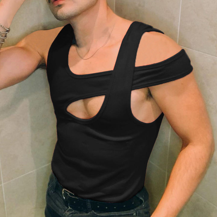 Men's nan asymmetrical sleeveless tank top with cut-out insert made of cotton-elastane Mune Fashion