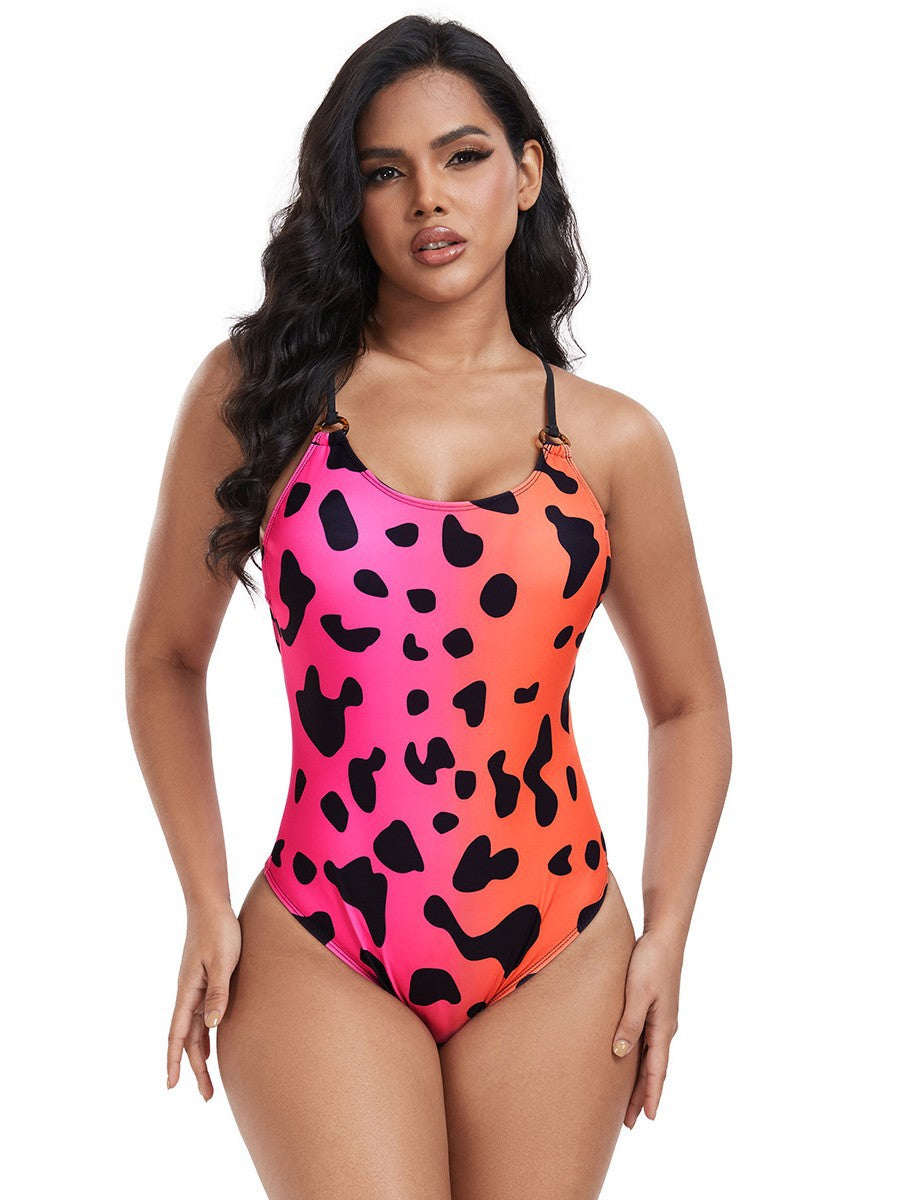 Women's One-Piece Swimsuit with Exciting Leopard Pattern and Adjustable Straps Mune Fashion