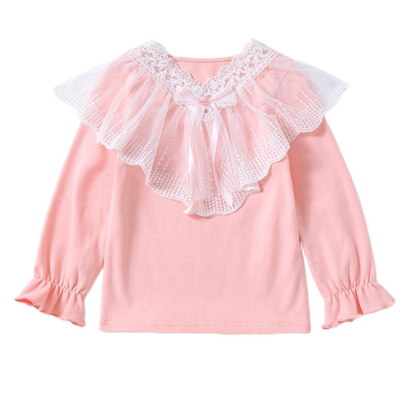 Girls long sleeve shirt with elegant lace decoration Mune Fashion