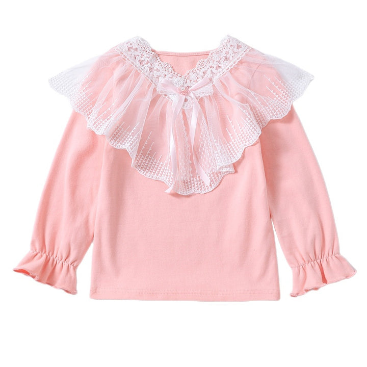 Girls long sleeve shirt with elegant lace decoration Mune Fashion