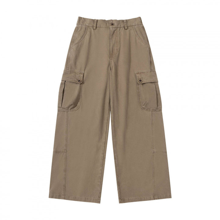 Women's Wide Cargo Pants with High Waist, Large Flap Pockets, and Culotte Silhouette Mune Fashion