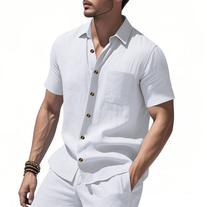 Men's Havana short-sleeve shirt with lapel collar, chest pocket, and loose fit Mune Fashion