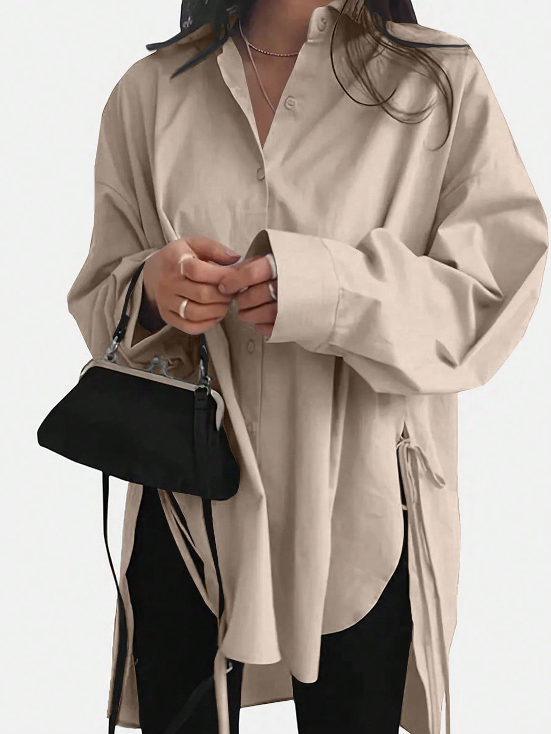 Women's oversized long blouse with drawstring sides, extra-long cuffs, and shirt collar Mune Fashion