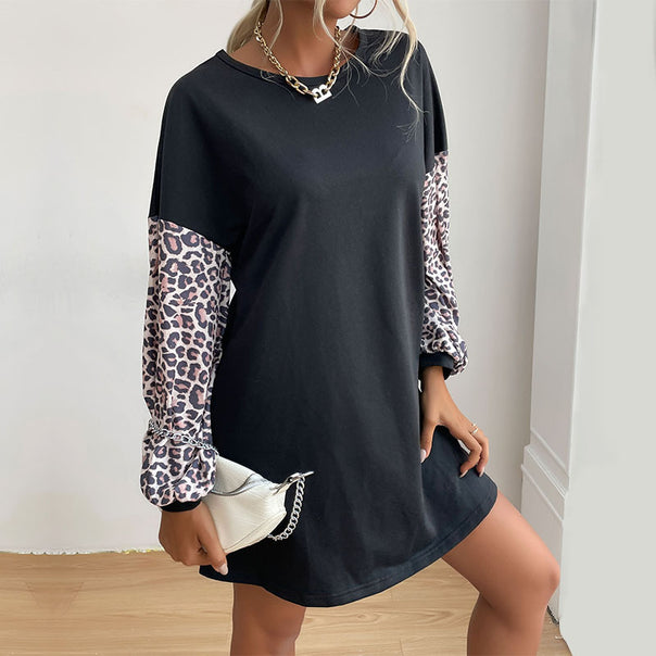 Women's Oversized Sweater Dress with Leo Sleeves and Round Neckline Mune Fashion