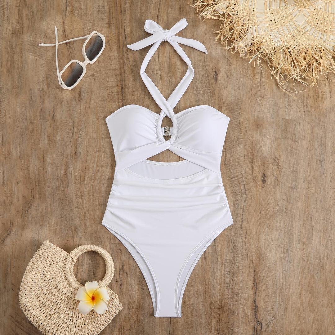 Women's one-piece swimsuit with innovative cut-out design and playful bow band Mune Fashion