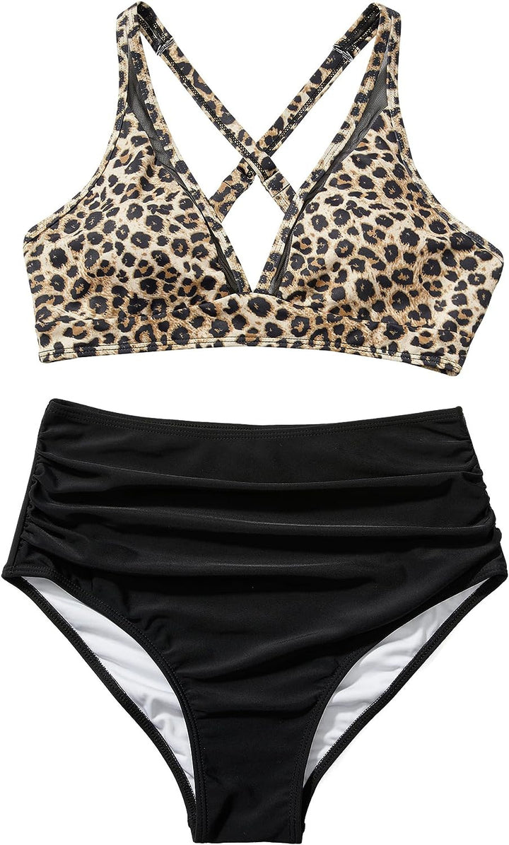 Women’s Sporty Bikini Set with Crossed Straps and High Cut Mune Fashion