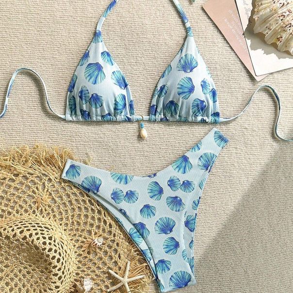 Women's triangle bikini with shell print and delicate ruffle details Mune Fashion