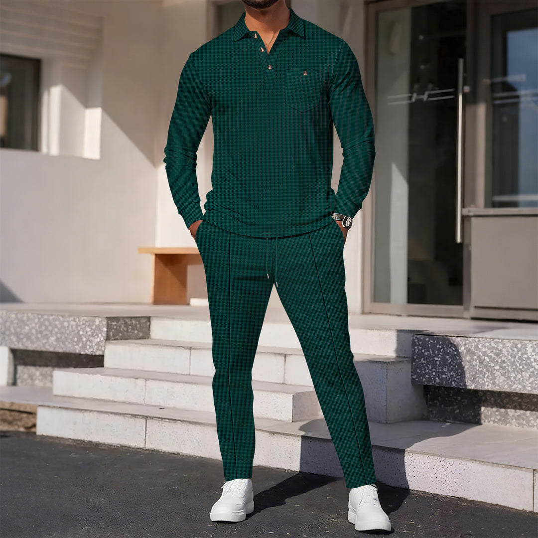 Men's fine-structured long-sleeve polo shirt with concealed button placket and patch chest pocket Mune Fashion