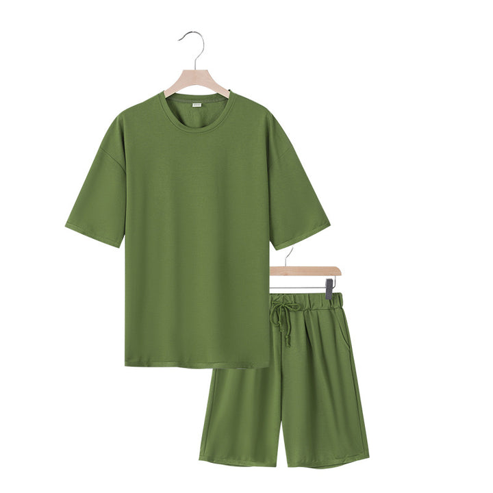 Men's relaxed jersey set with extended round neck t-shirt and elastic drawstring shorts Mune Fashion