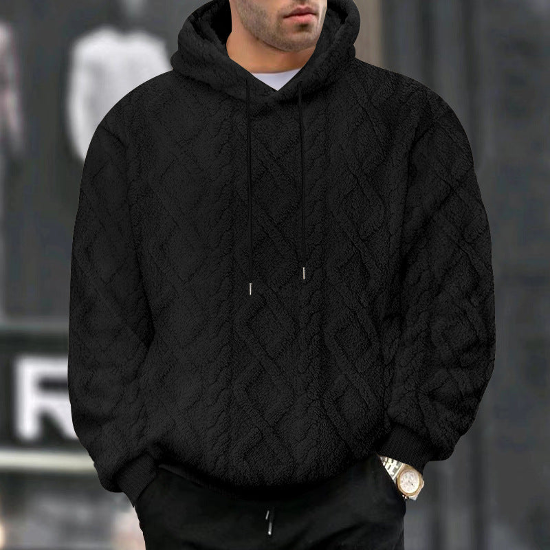 Men's structured Sherpa hoodie with diamond quilting, drawstring hood, and ribbed cuffs Mune Fashion