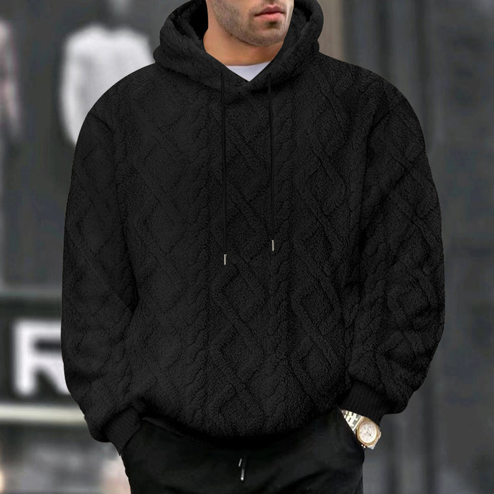 Men's structured Sherpa hoodie with diamond quilting, drawstring hood, and ribbed cuffs Mune Fashion