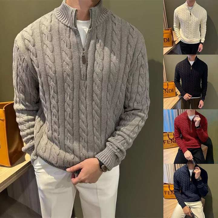 Men's chunky knit sweater with high collar and zipper Mune Fashion
