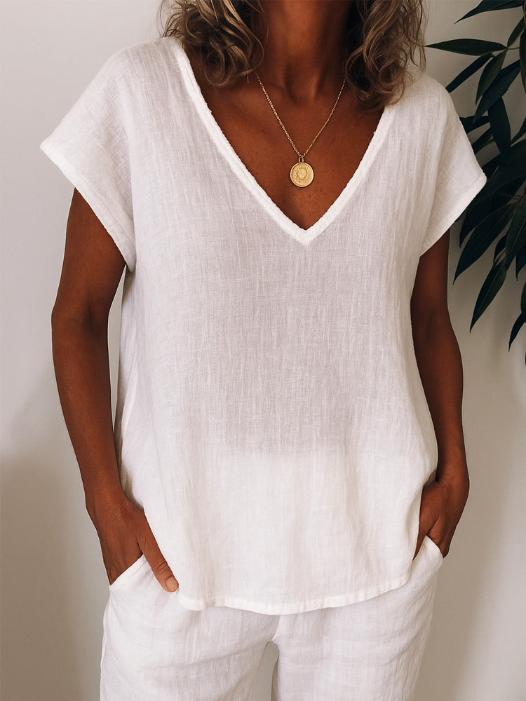 Women's Lightweight V-Neck Top Made of Linen Mune Fashion