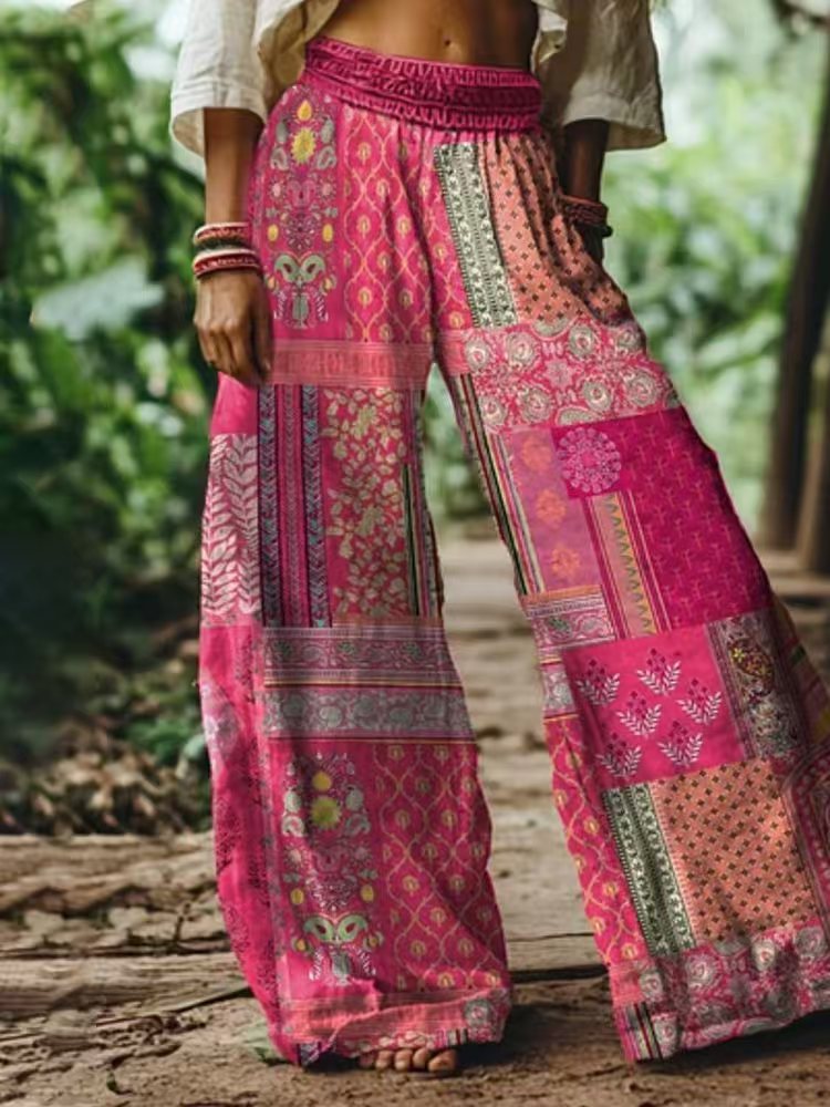 Women's Loose Summer Pants with Colorful Flower and Butterfly Print Mune Fashion