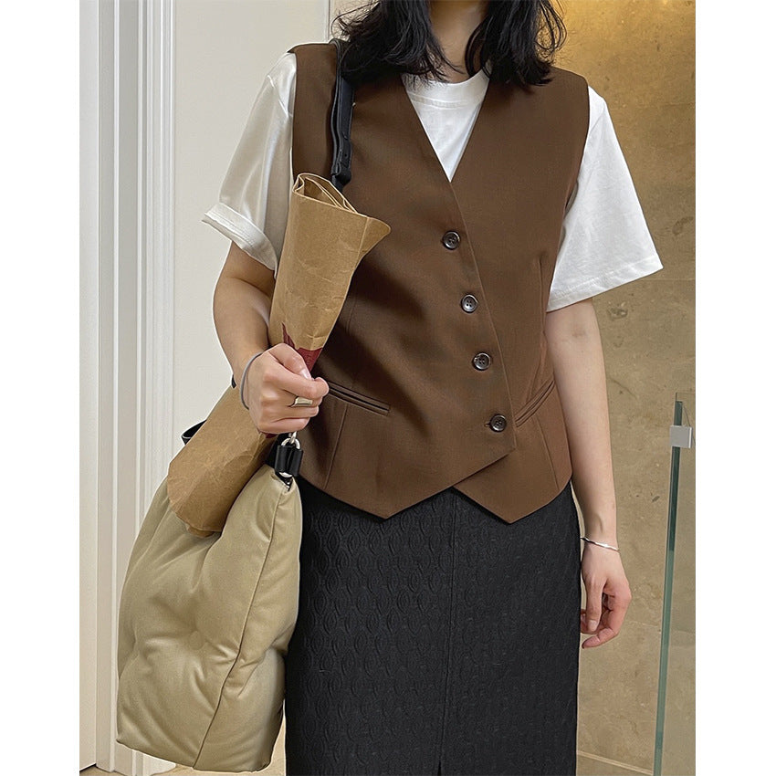 Women's Tailored Tailoring Waistcoat with V-Neck, Four-Button Front and Piped Insert Pockets Mune Fashion