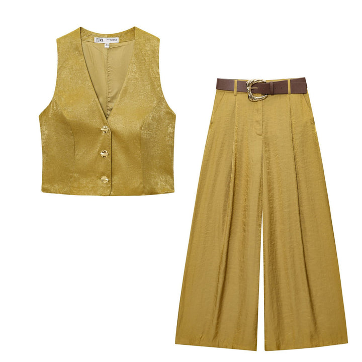 Women 50+ wide High-Waist midi skirt with central slit and decorative belt Mune Fashion