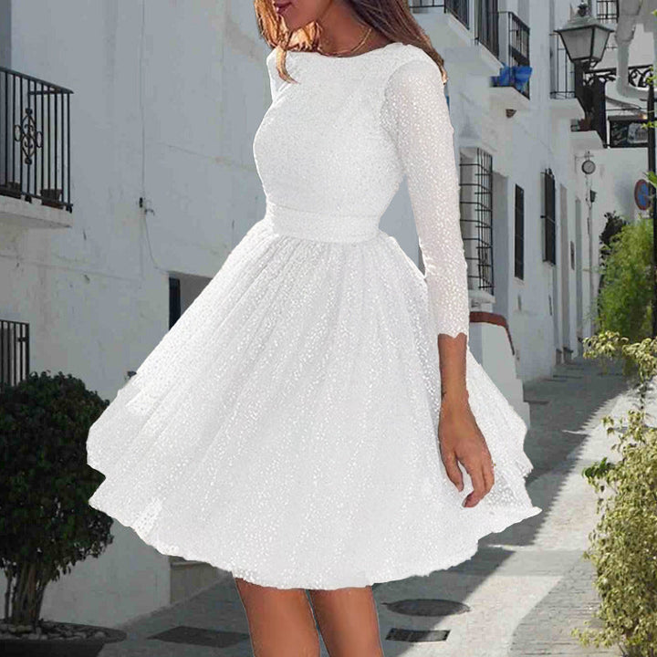Women Elegant Tulle Dress with Transparent Sleeves Mune