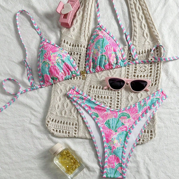 Women's Triangle Bikini Set with trendy shell pattern Mune Fashion