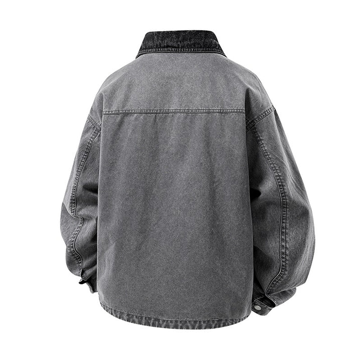 Men's Oversized Denim Shirt Jacket with Snap Front, Chest Pockets & Zip Detail Mune Fashion