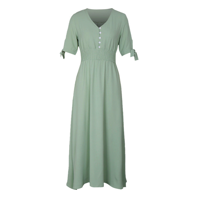 Ladies Elegant Maxi Dress with V-Neck and Ruffle Details Mune Fashion