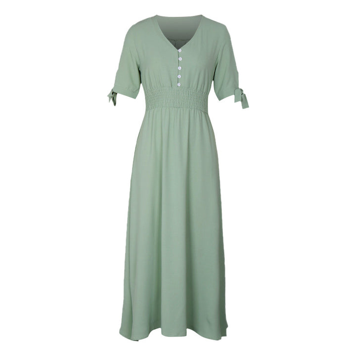 Ladies Elegant Maxi Dress with V-Neck and Ruffle Details Mune Fashion