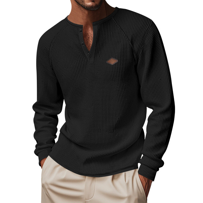Men's structured long-sleeve shirt with short button placket, raglan sleeves, and subtle logo application Mune Fashion