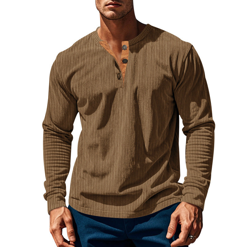 Men's ribbed Henley long sleeve with stand-up collar, hidden button placket and relaxed fit Mune Fashion