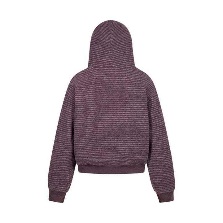 Women's short-cut hooded zip jacket with horizontal stripe relief and elastic waistband Mune Fashion