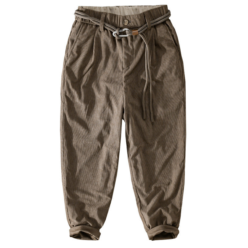 Men's Fine Cord Tapered Pants with Elastic Waistband, Drawstring and Rolled Hem Mune Fashion