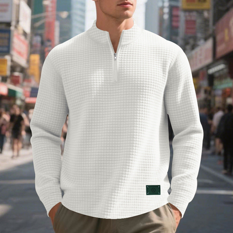 Men's nano lightweight waffle knit pullover with short collar zipper and rounded hem Mune Fashion